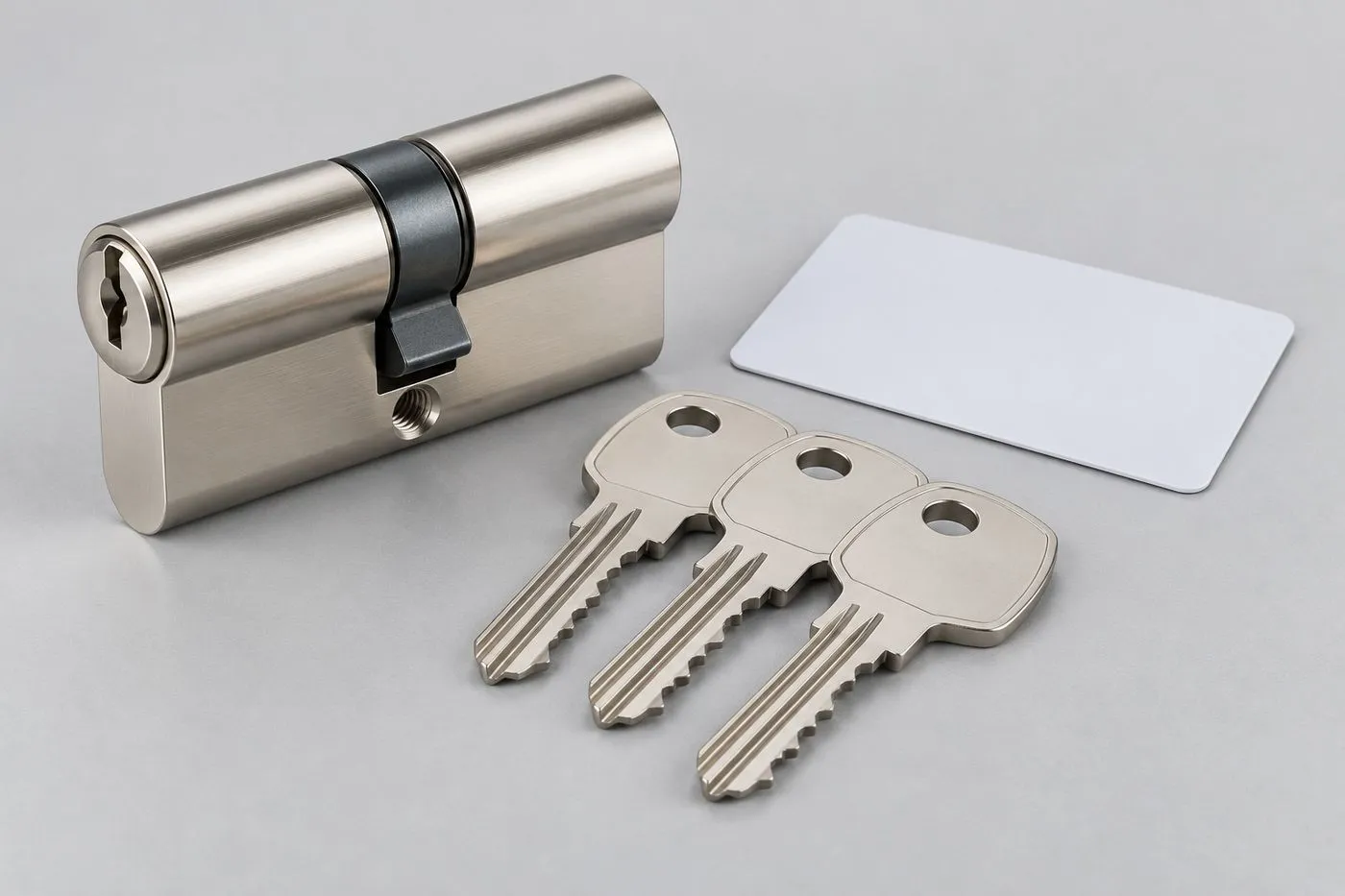 Cylindre haute sécurité neuf avec ses clés et sa carte de propriété pour un local professionnel à Poisy
