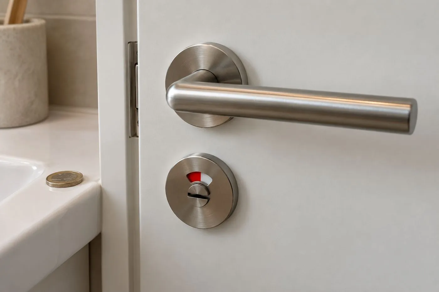 Serrure de porte de salle de bains avec voyant de condamnation et fente de déverrouillage de secours