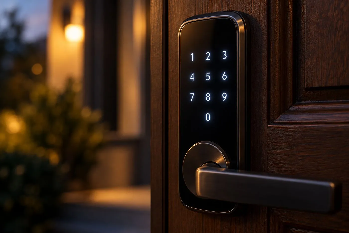 Clavier numérique d'une serrure électronique à code sur le côté d'une porte d'entrée
