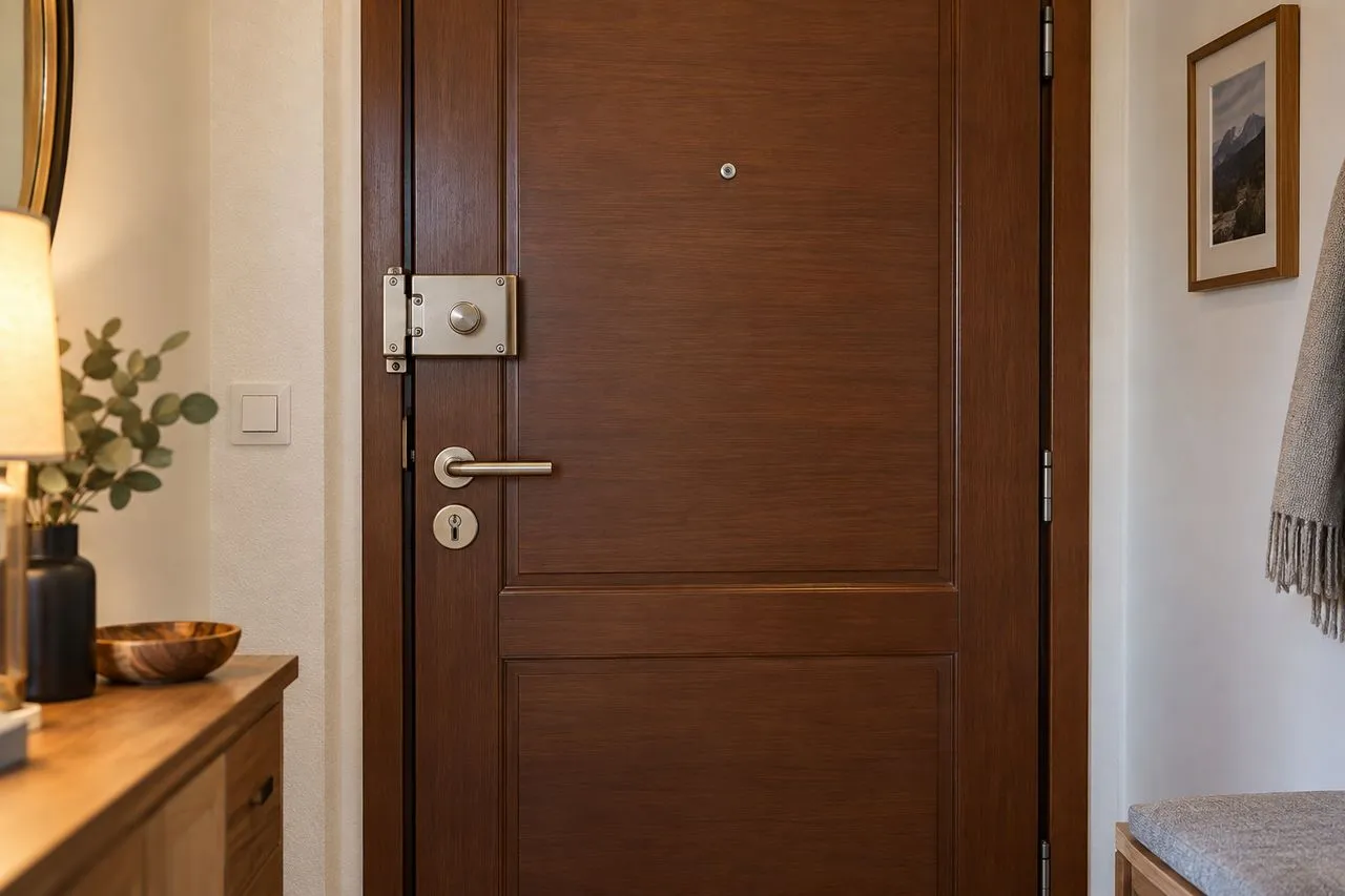 Verrou de sécurité supplémentaire posé au-dessus de la serrure d'une porte d'entrée